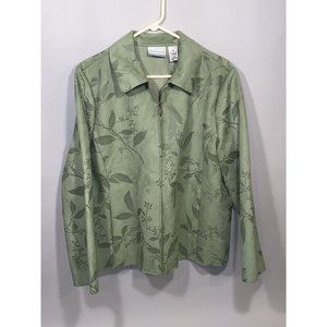 Alfred Dunner 18 P Sage Green zip up Leaf Jacket Petite Leaves Soft Dress Women